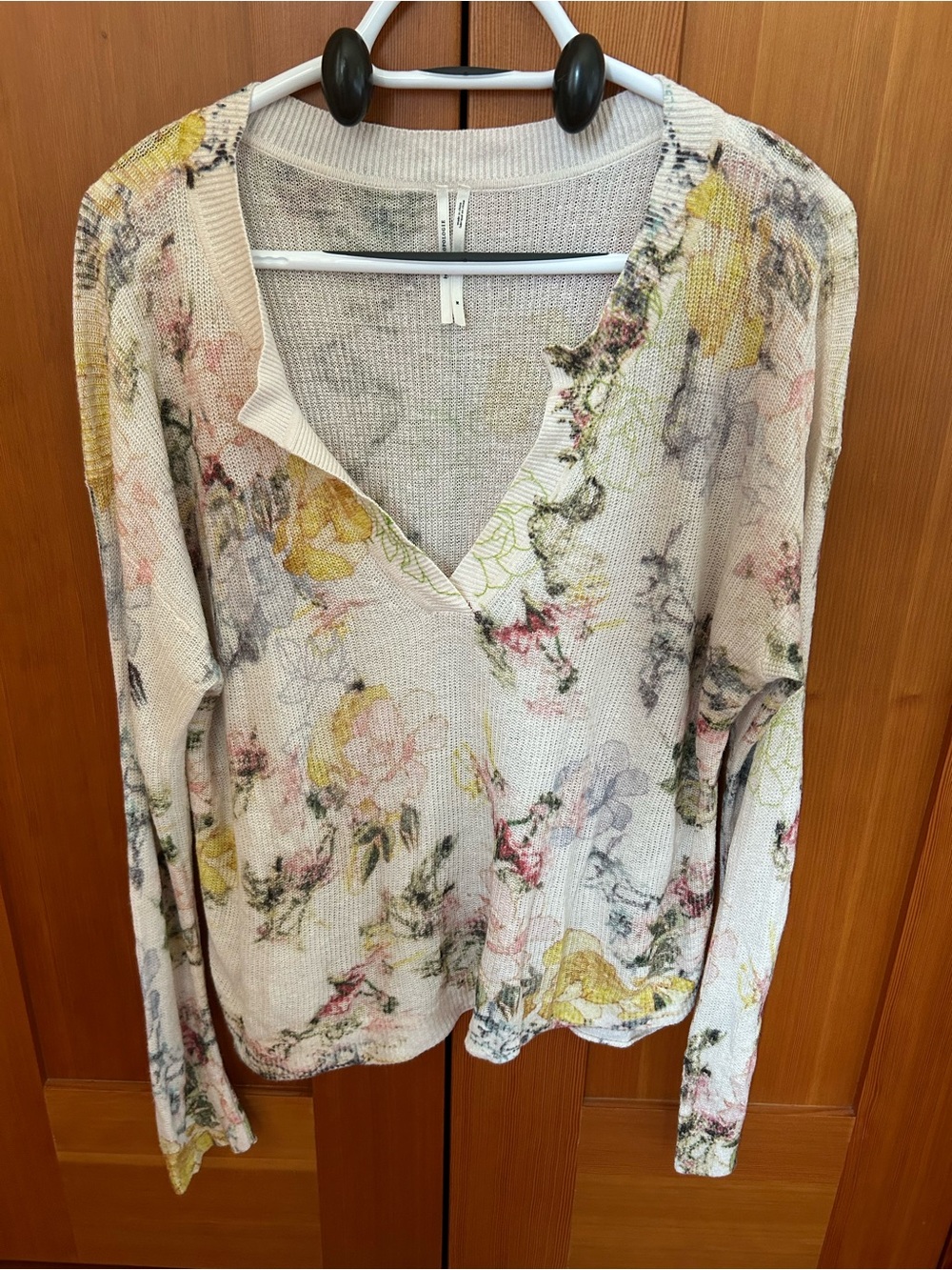 ANTHROPOLOGIE The Dreamer Printed Floral V-Neck Knit Sweater Loose Size M